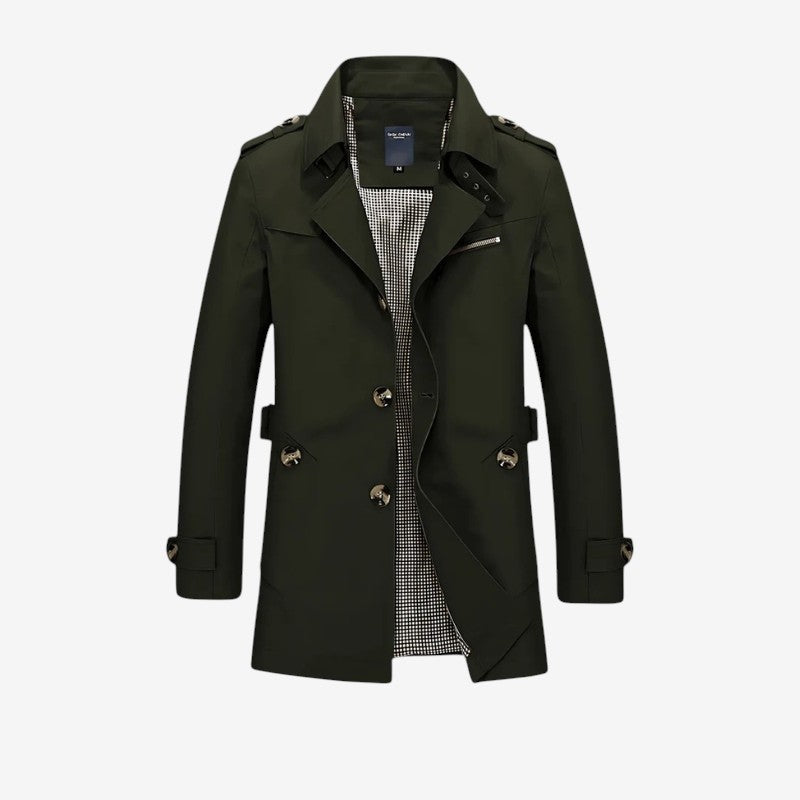 Men's Long-Sleeve Trench Coat with Lapel Collar