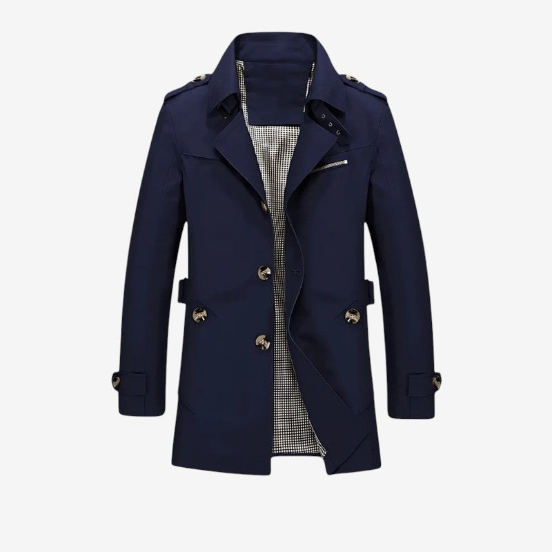 Men's Long-Sleeve Trench Coat with Lapel Collar