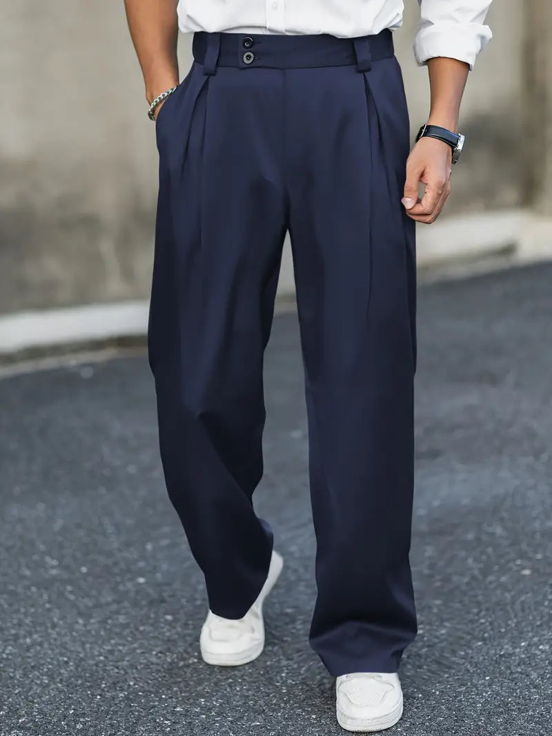 Men's Loose-Fit Pleated Trousers with Double Closure