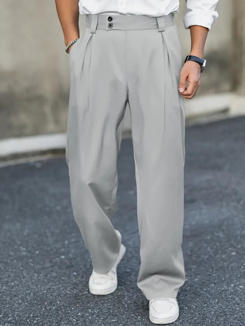 Men's Loose-Fit Pleated Trousers with Double Closure