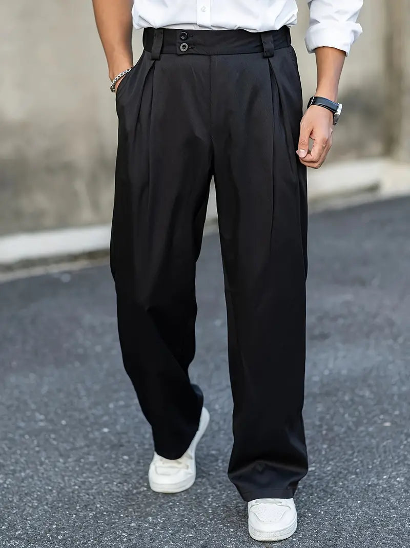 Men's Loose-Fit Pleated Trousers with Double Closure