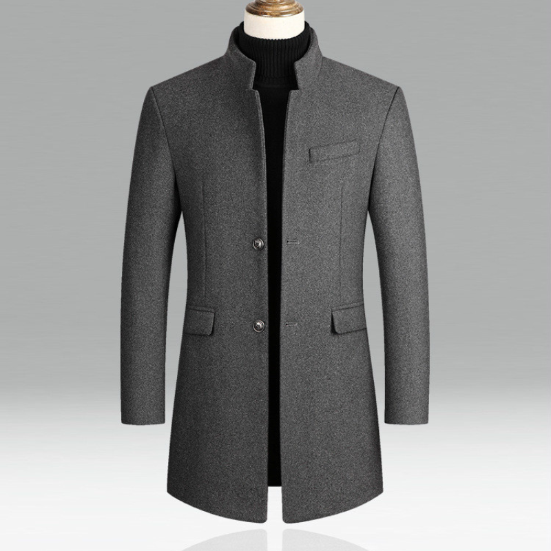 Men's Mandarin Collar Mid-Length Overcoat