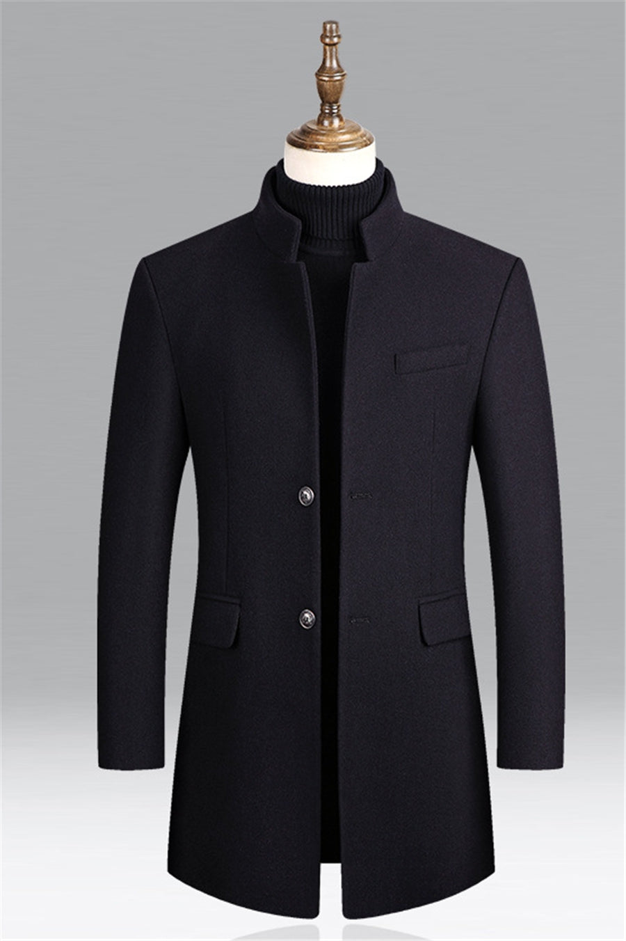 Men's Mandarin Collar Mid-Length Overcoat