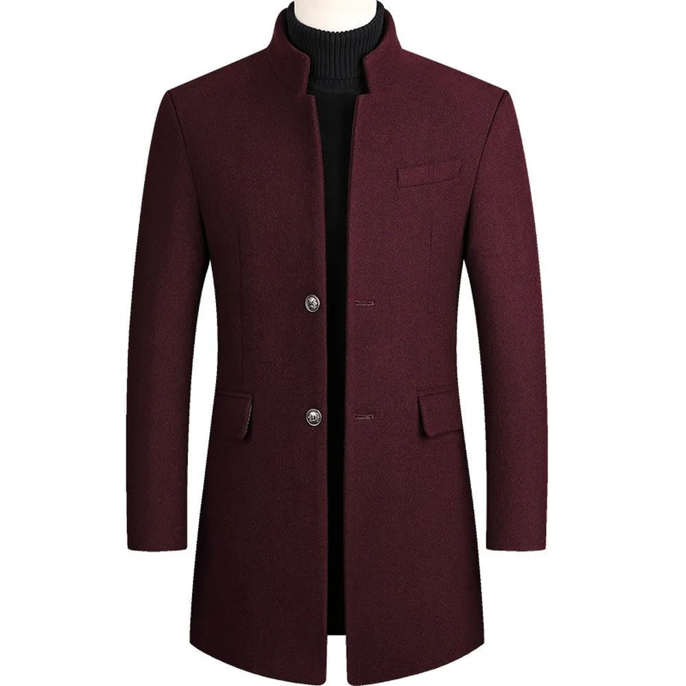 Men's Mandarin Collar Mid-Length Overcoat