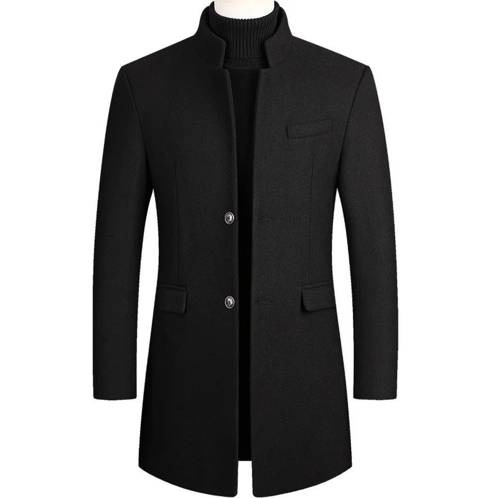 Men's Mandarin Collar Mid-Length Overcoat