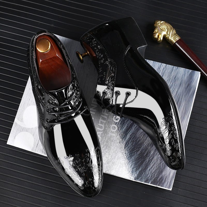 Men's Patent Embossed Lace-Up Formal Derby Shoes