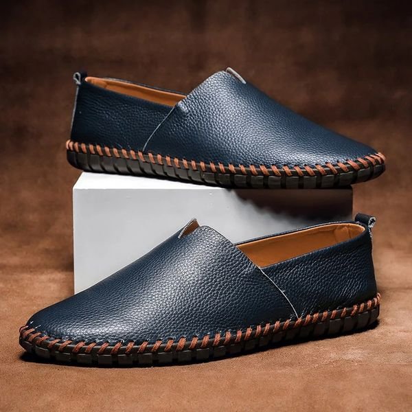Men's Pebbled-Grain Slip-On Whipstitch Loafers