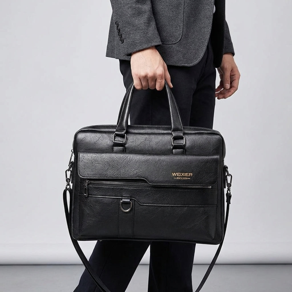 Men's Professional 14-Inch Laptop Briefcase with Adjustable Strap – Black