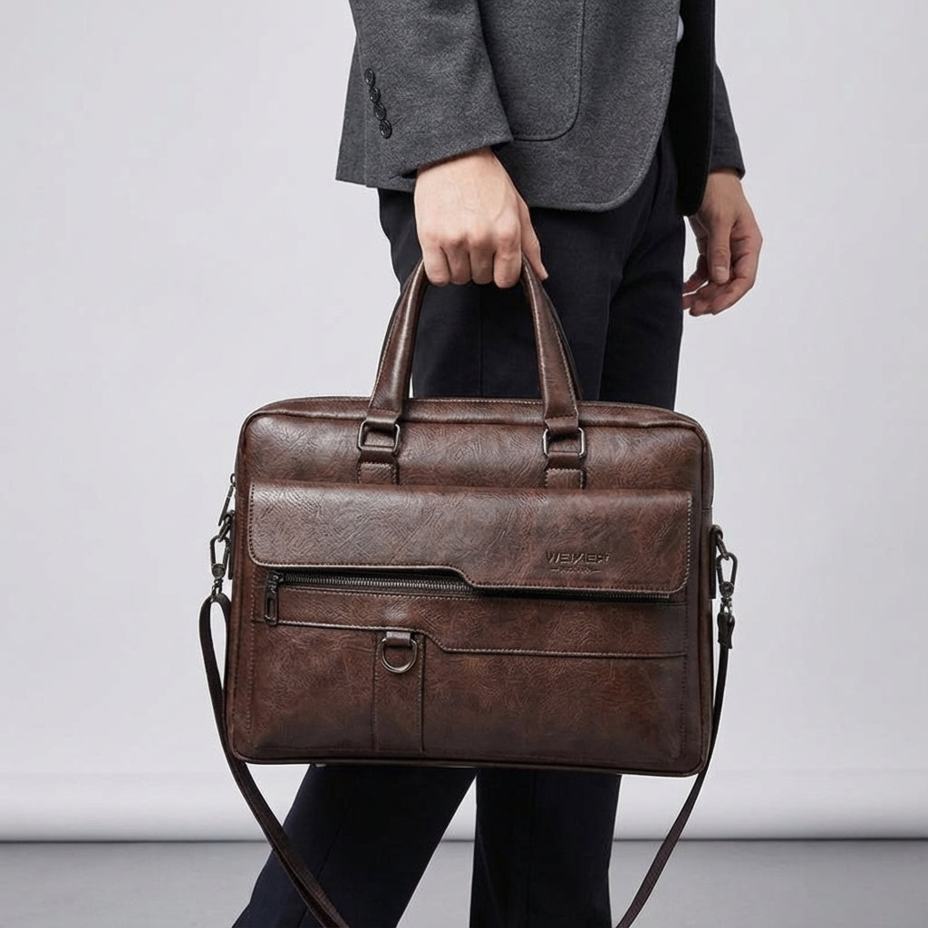 Men's Professional 14-Inch Laptop Briefcase with Adjustable Strap – Black