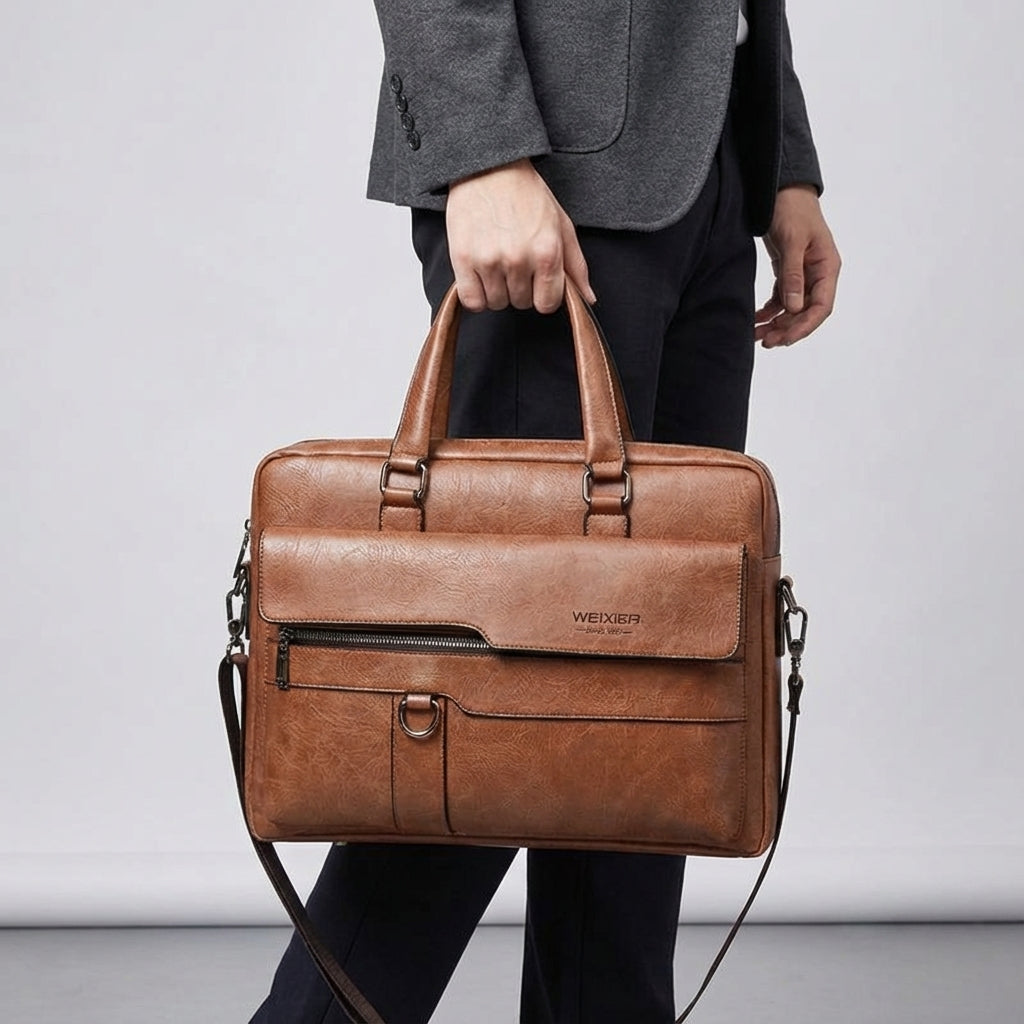 Men's Professional 14-Inch Laptop Briefcase with Adjustable Strap – Black