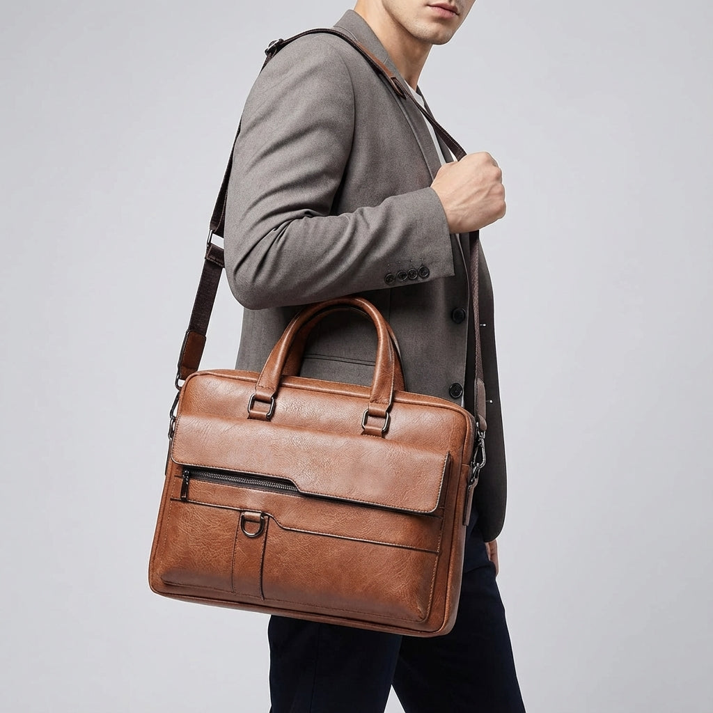 Men's Professional 14-Inch Laptop Briefcase with Adjustable Strap – Black