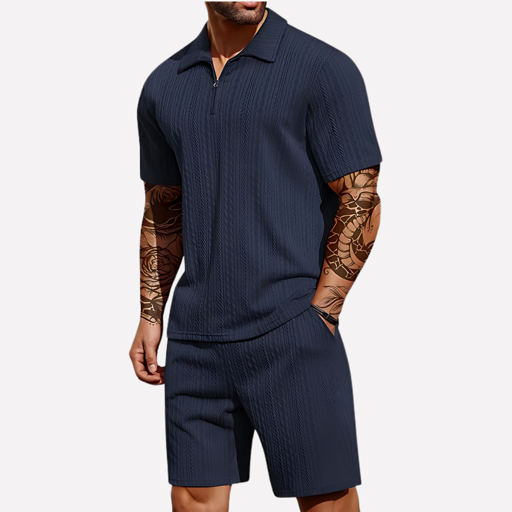 Men's Quarter-Zip Polo and Shorts Set