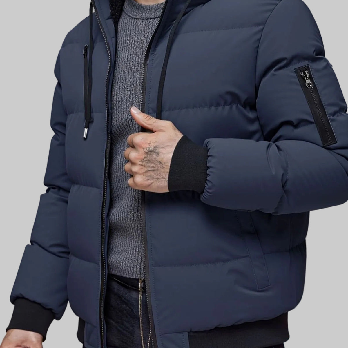 Men's Quilted Hooded Full-Zip Winter Puffer Jacket with Cuffs
