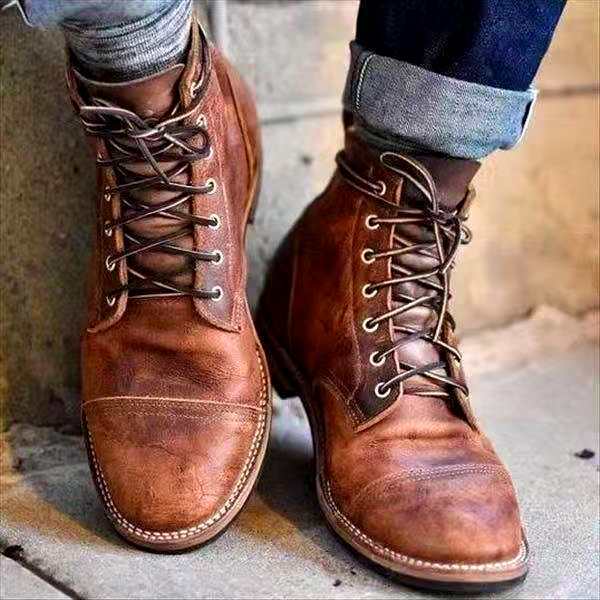 Men's Retro Waterproof Lace-Up Boots with Anti-Slip Sole