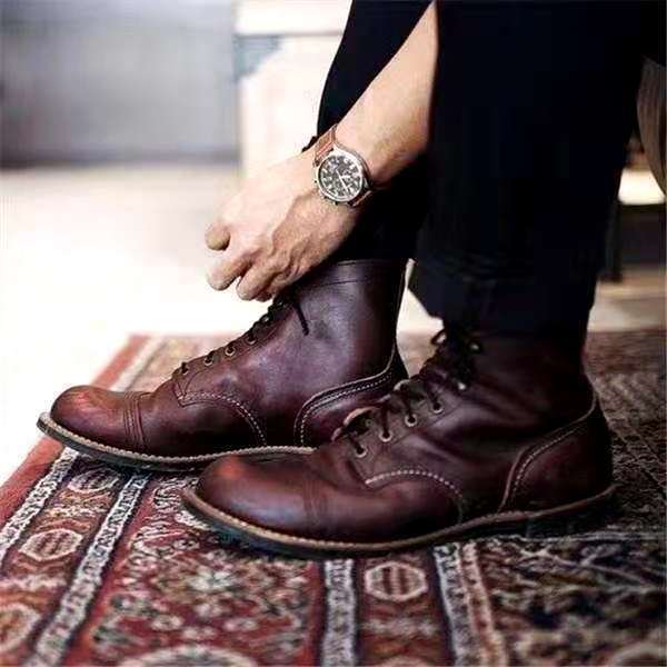 Men's Retro Waterproof Lace-Up Boots with Anti-Slip Sole