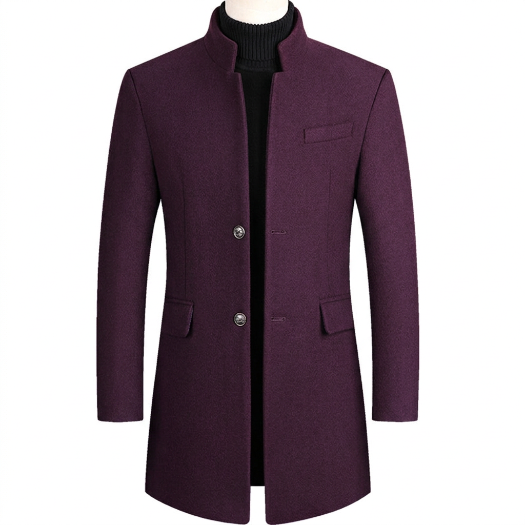 Men's Single-Breasted Stand-Collar Overcoat