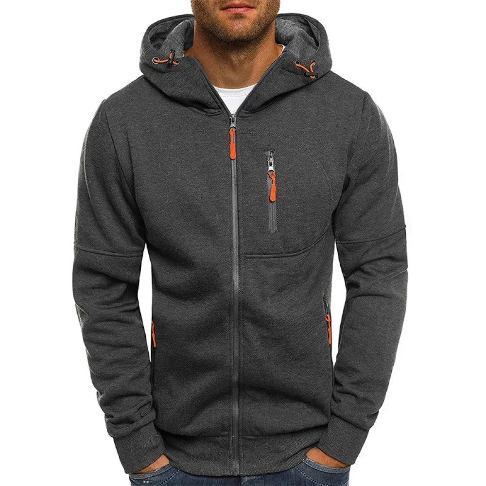 Men's Slim Fit Black Zip-Up Hoodie – Stylish and Comfortable for Everyday Wear and Sports
