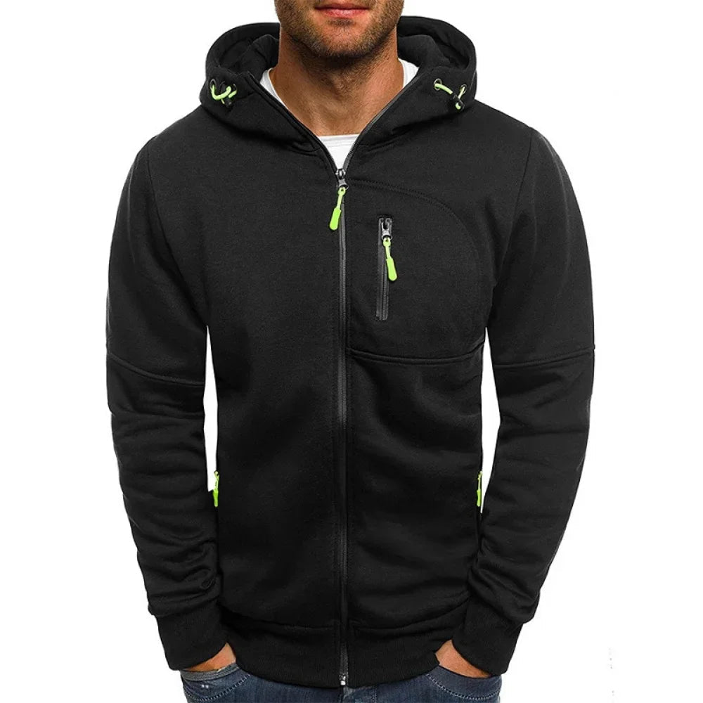 Men's Slim Fit Black Zip-Up Hoodie – Stylish and Comfortable for Everyday Wear and Sports
