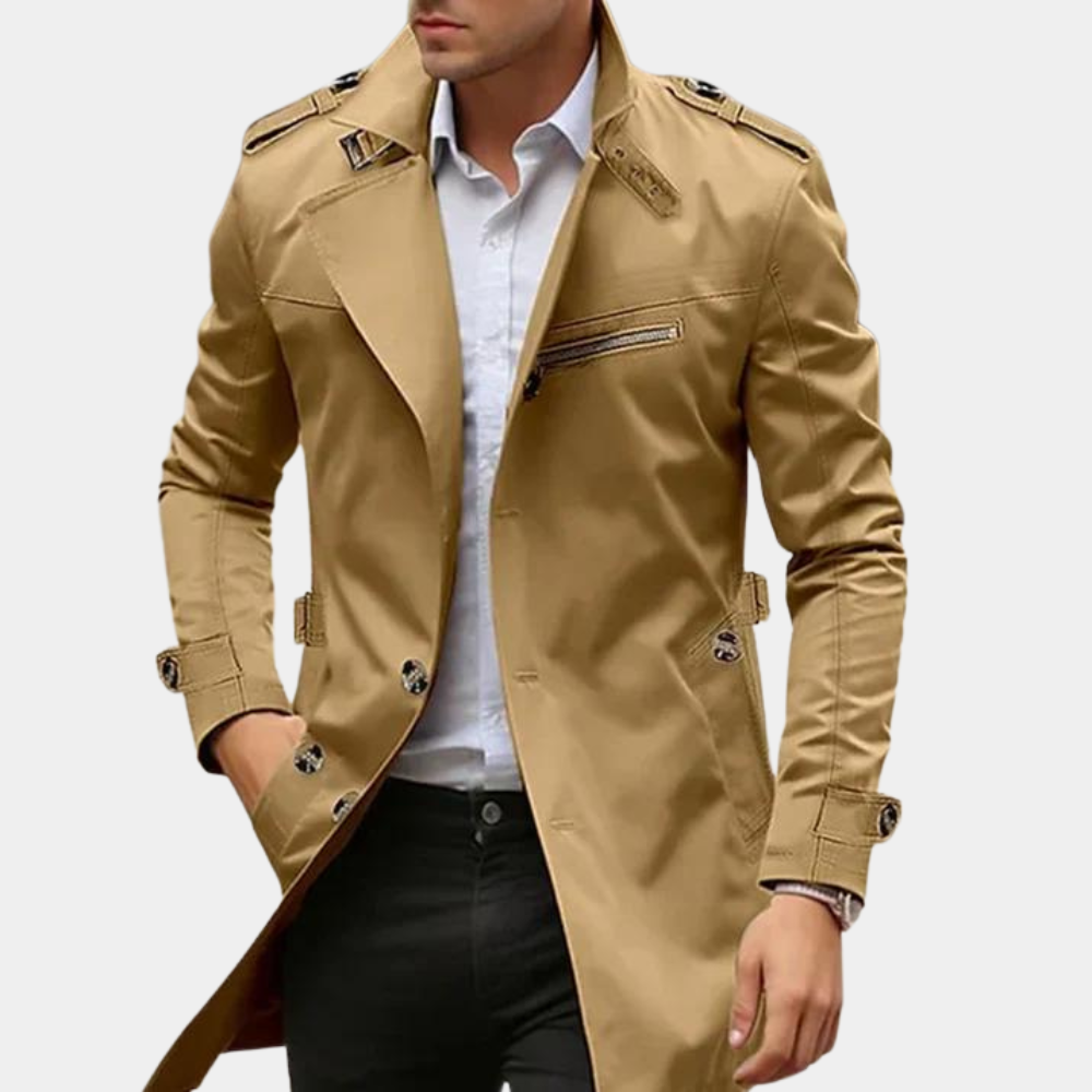 Men's Slim-Fit Double-Breasted Trench Coat