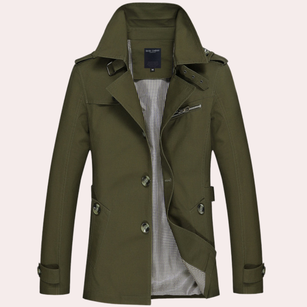 Men's Slim-Fit Double-Breasted Trench Coat