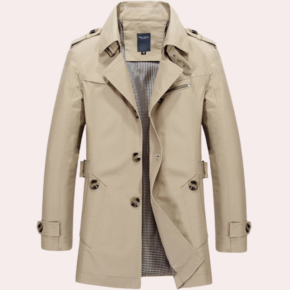 Men's Slim-Fit Double-Breasted Trench Coat