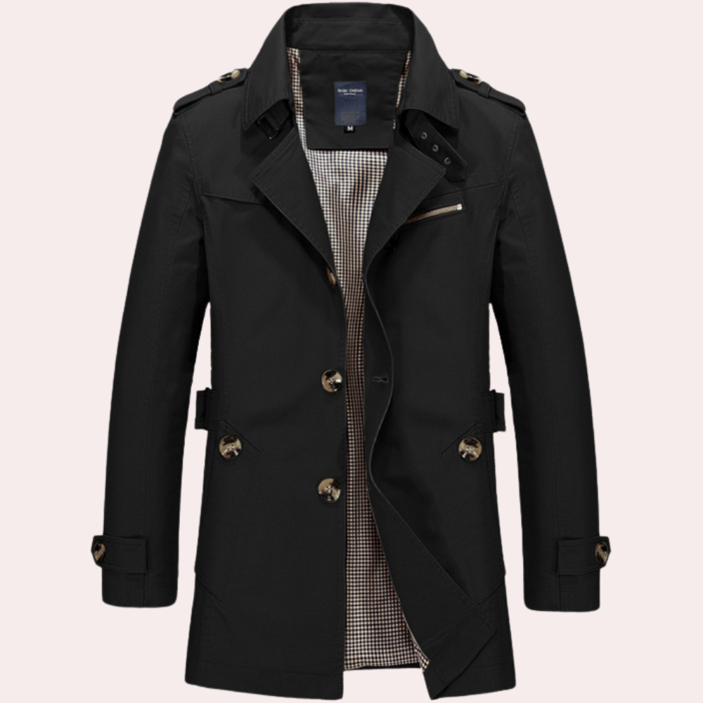 Men's Slim-Fit Double-Breasted Trench Coat