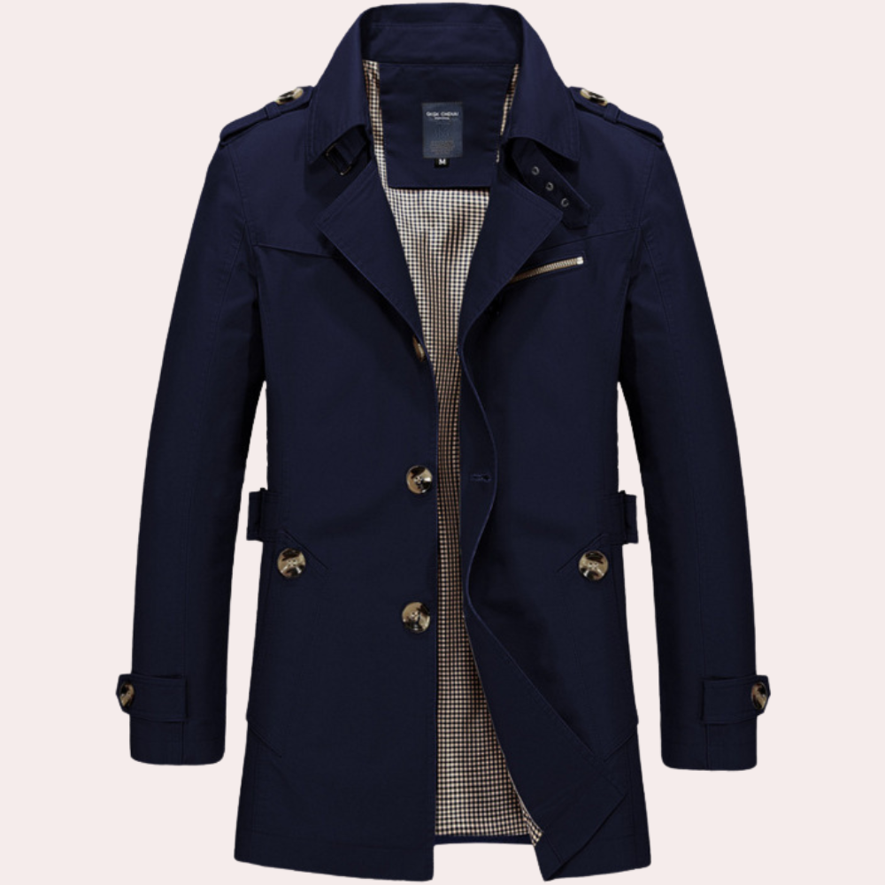 Men's Slim-Fit Double-Breasted Trench Coat