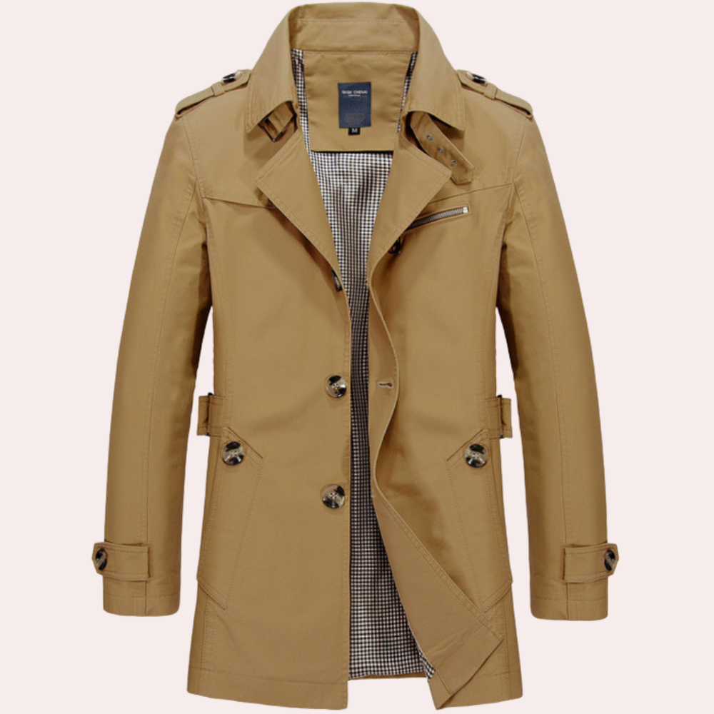 Men's Slim-Fit Double-Breasted Trench Coat