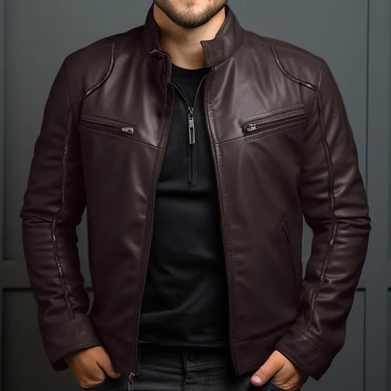 Men's Stand Collar Leather Jacket