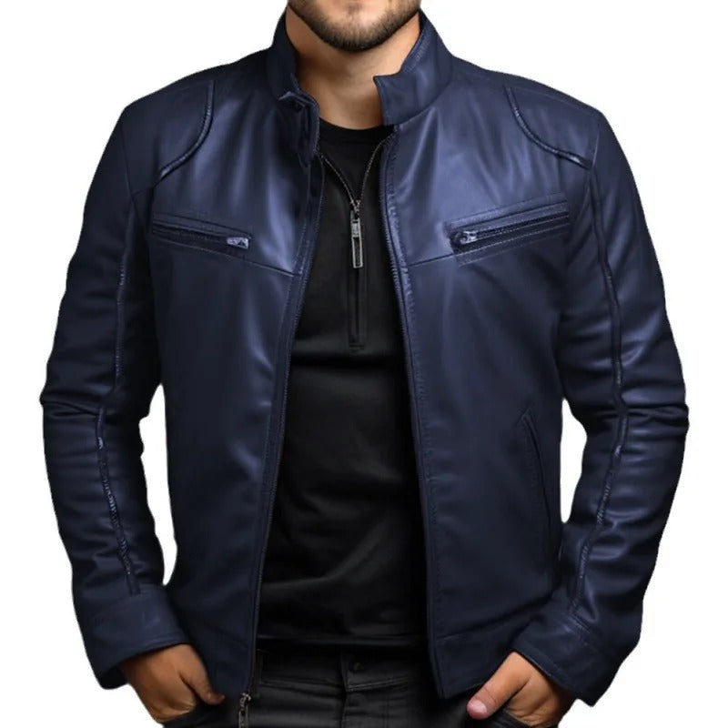 Men's Stand Collar Leather Jacket