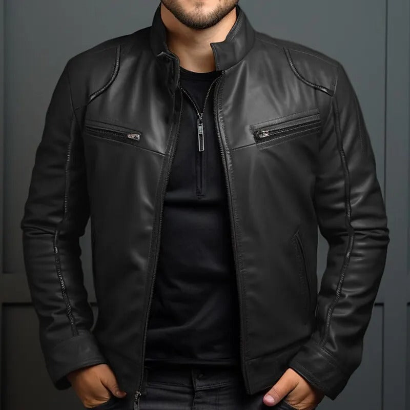 Men's Stand Collar Leather Jacket