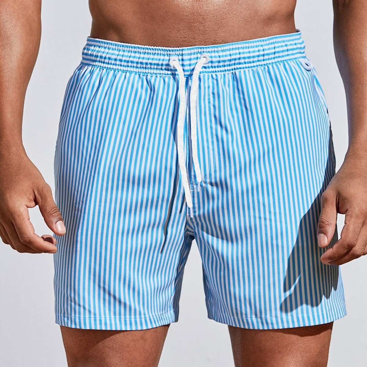 Men's Striped Drawstring Swim Trunks