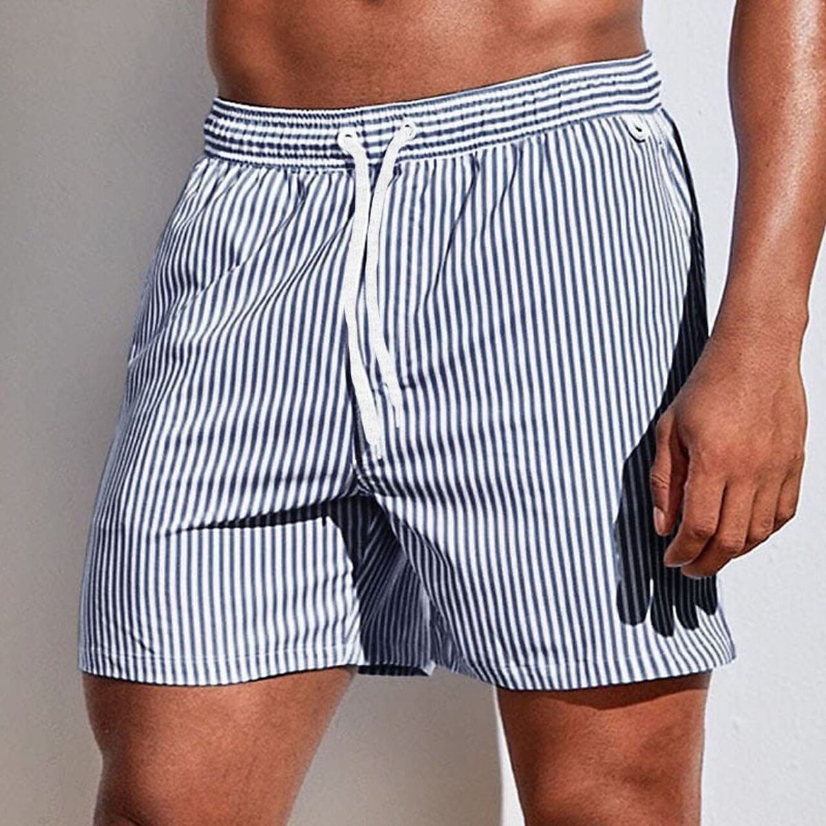 Men's Striped Drawstring Swim Trunks