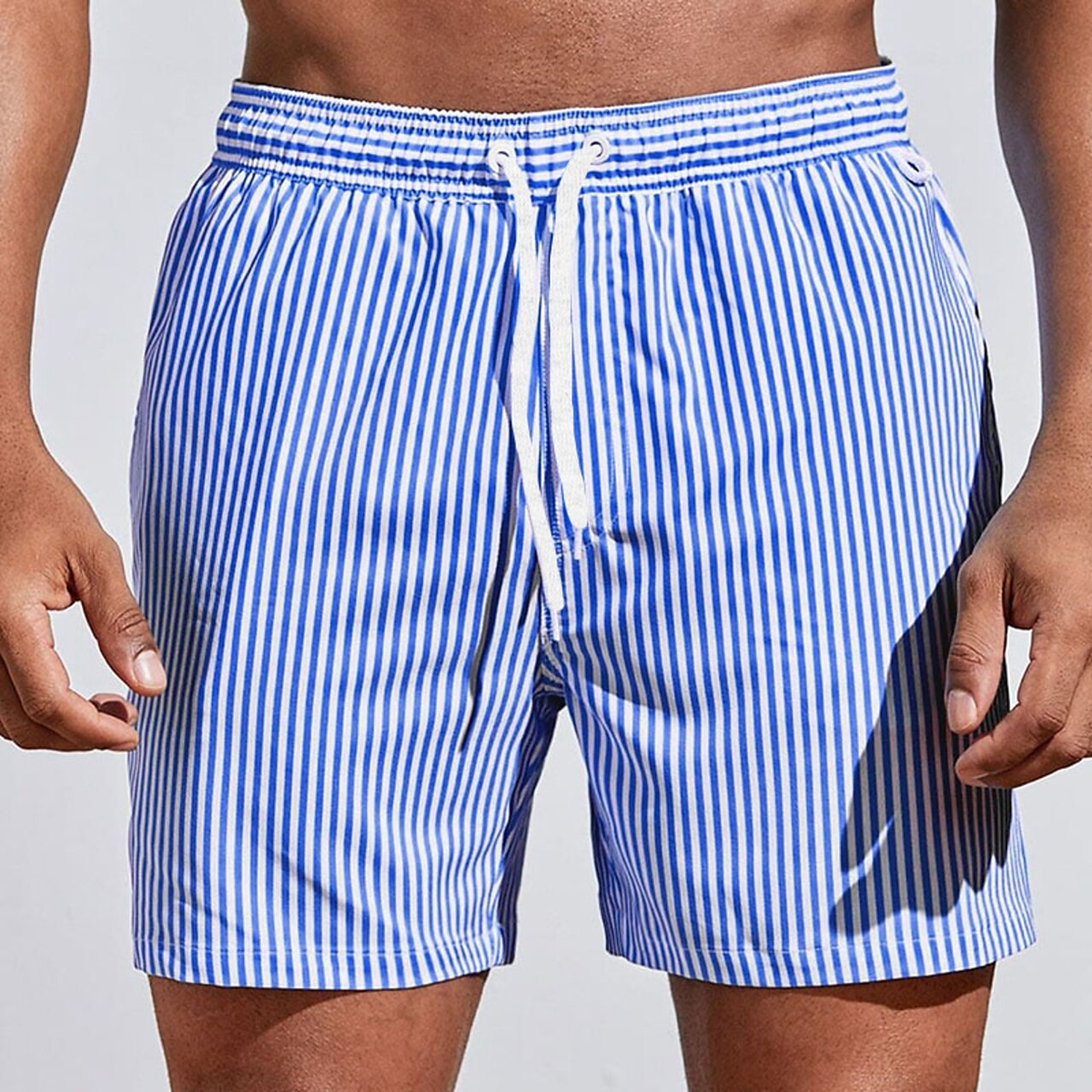 Men's Striped Drawstring Swim Trunks
