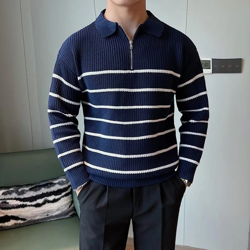 Men's Striped Half-Zip Sweater