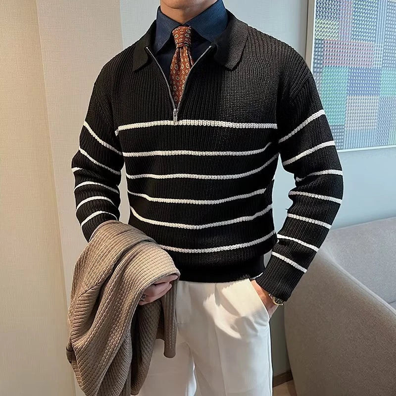 Men's Striped Half-Zip Sweater