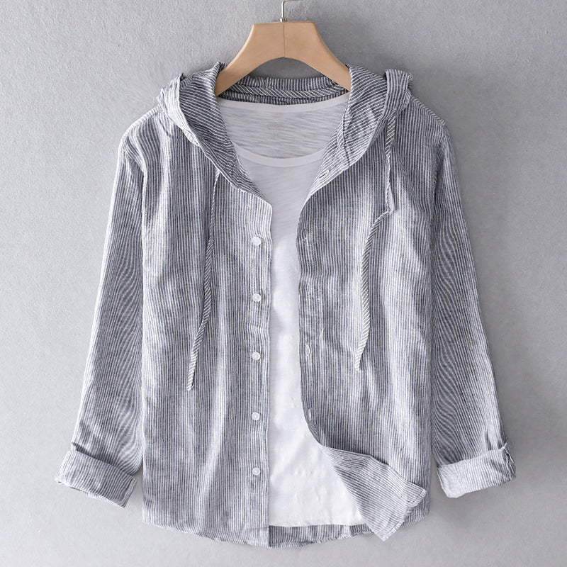 Men's Striped Hooded Button-Up Shirt