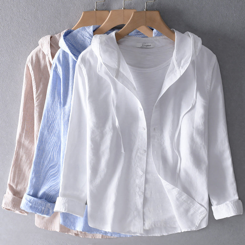Men's Striped Hooded Button-Up Shirt