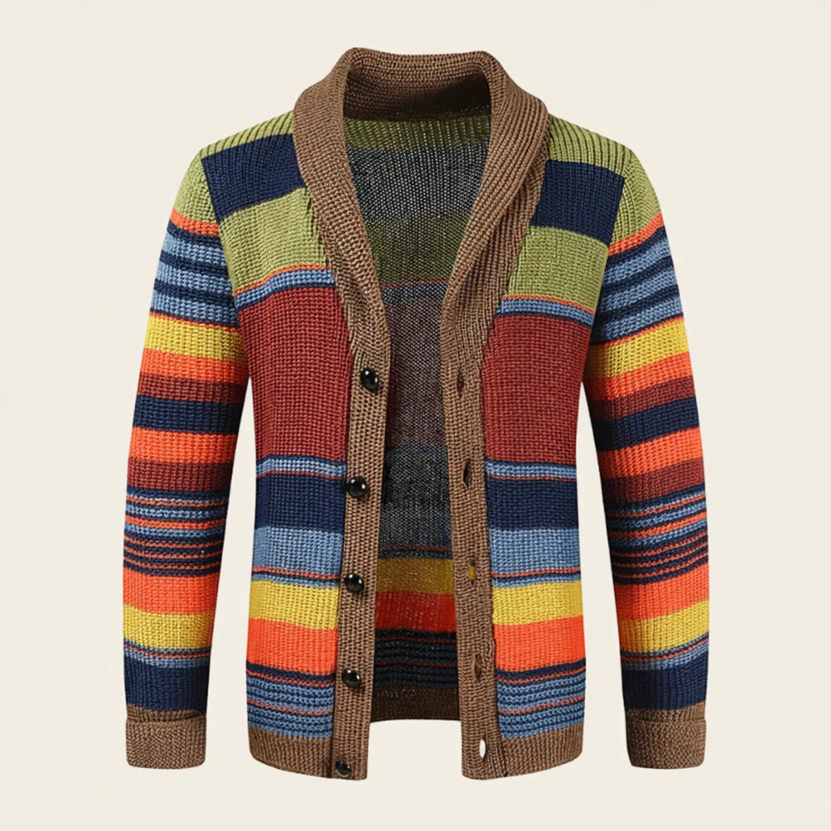 Men's Striped Shawl-Collar Cardigan Sweater