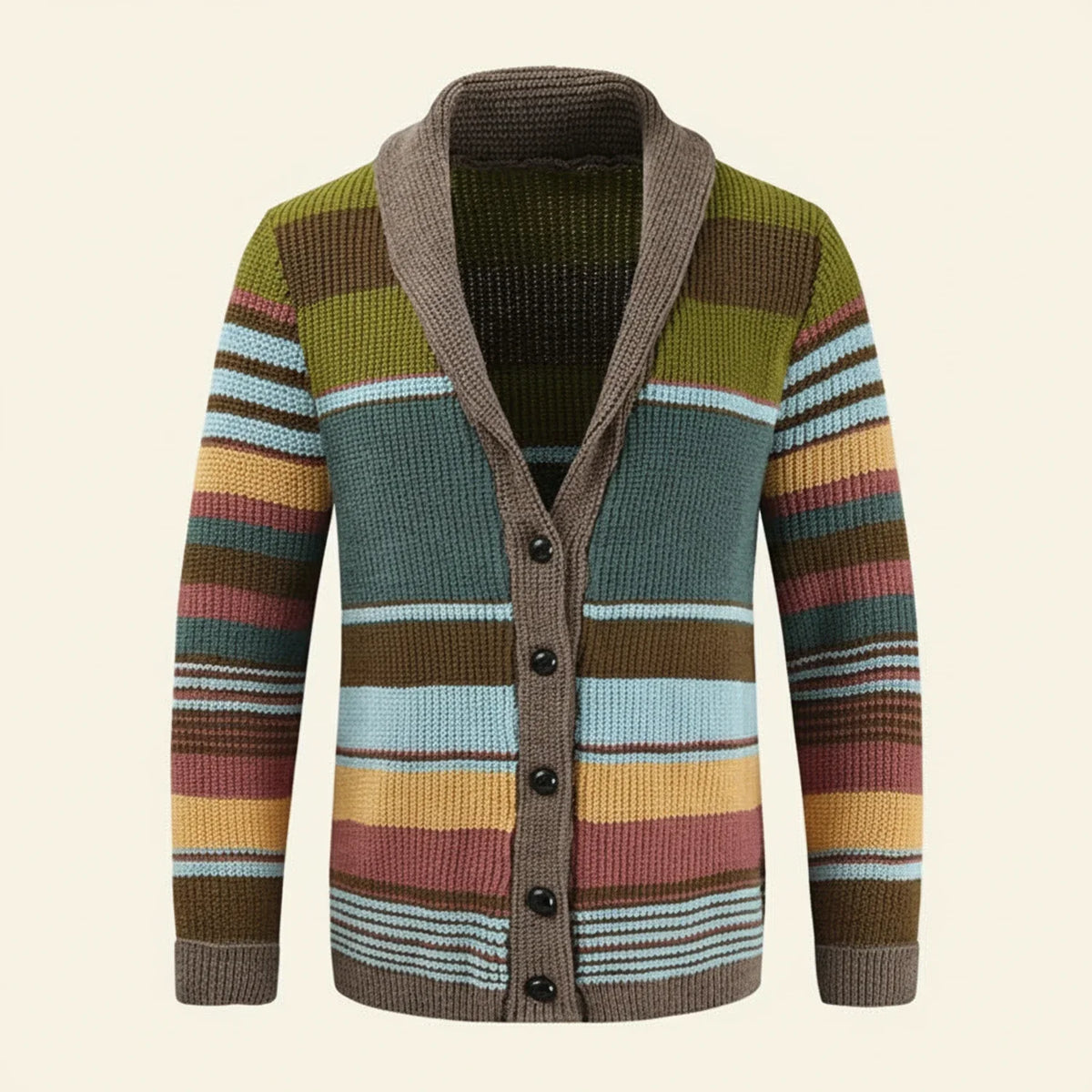 Men's Striped Shawl-Collar Cardigan Sweater