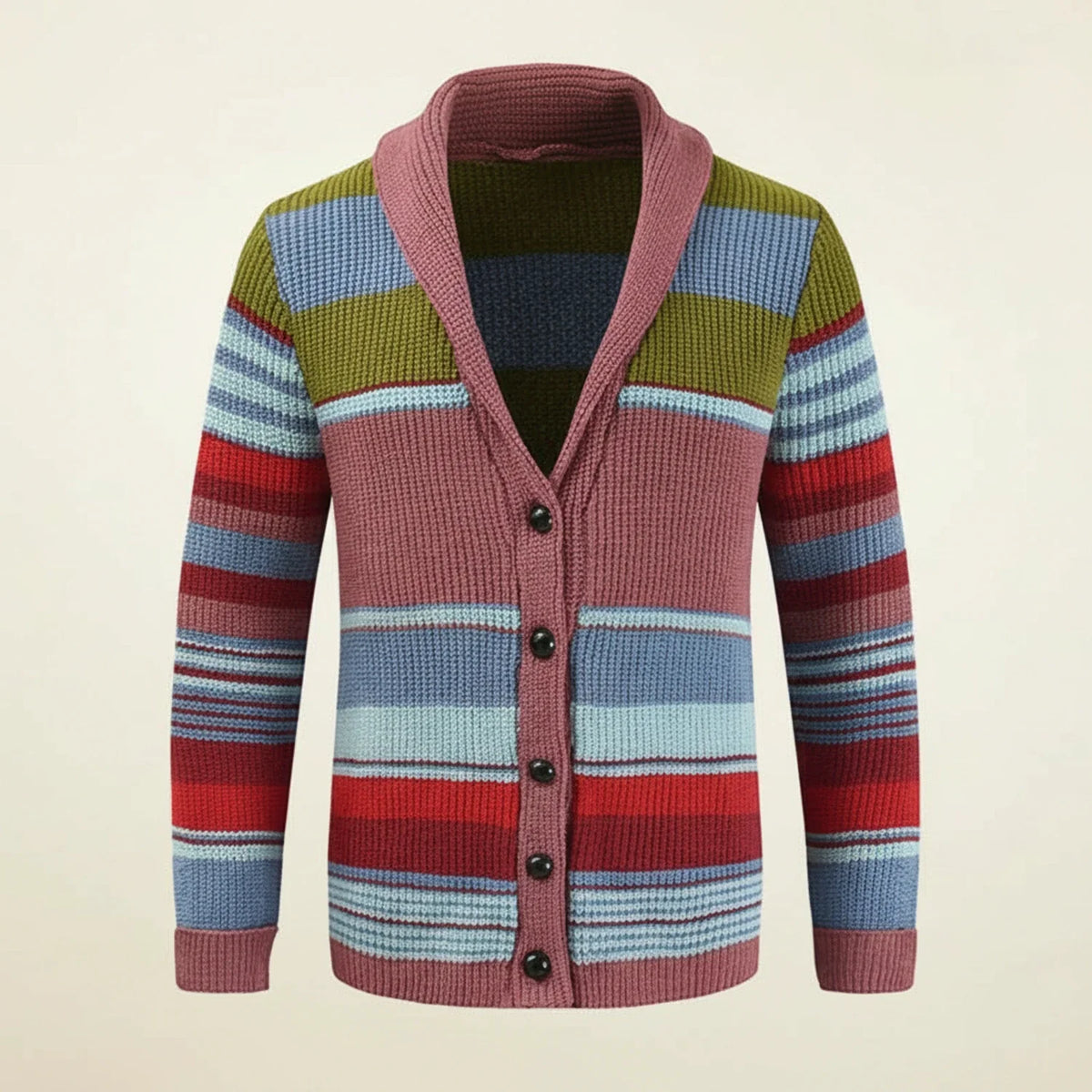 Men's Striped Shawl-Collar Cardigan Sweater