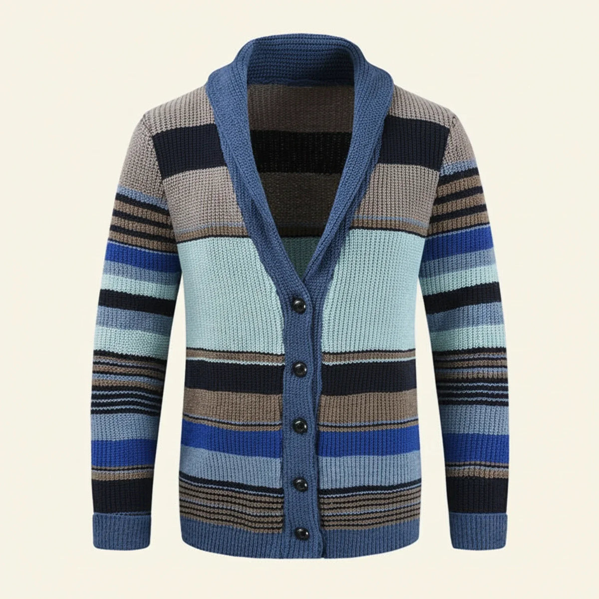 Men's Striped Shawl-Collar Cardigan Sweater