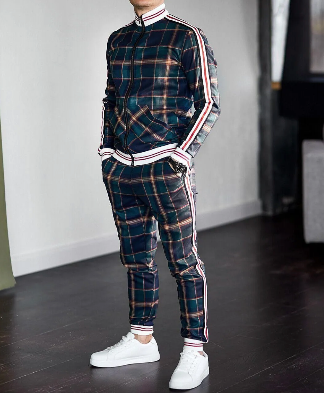 Men's Stylish Plaid Tracksuit