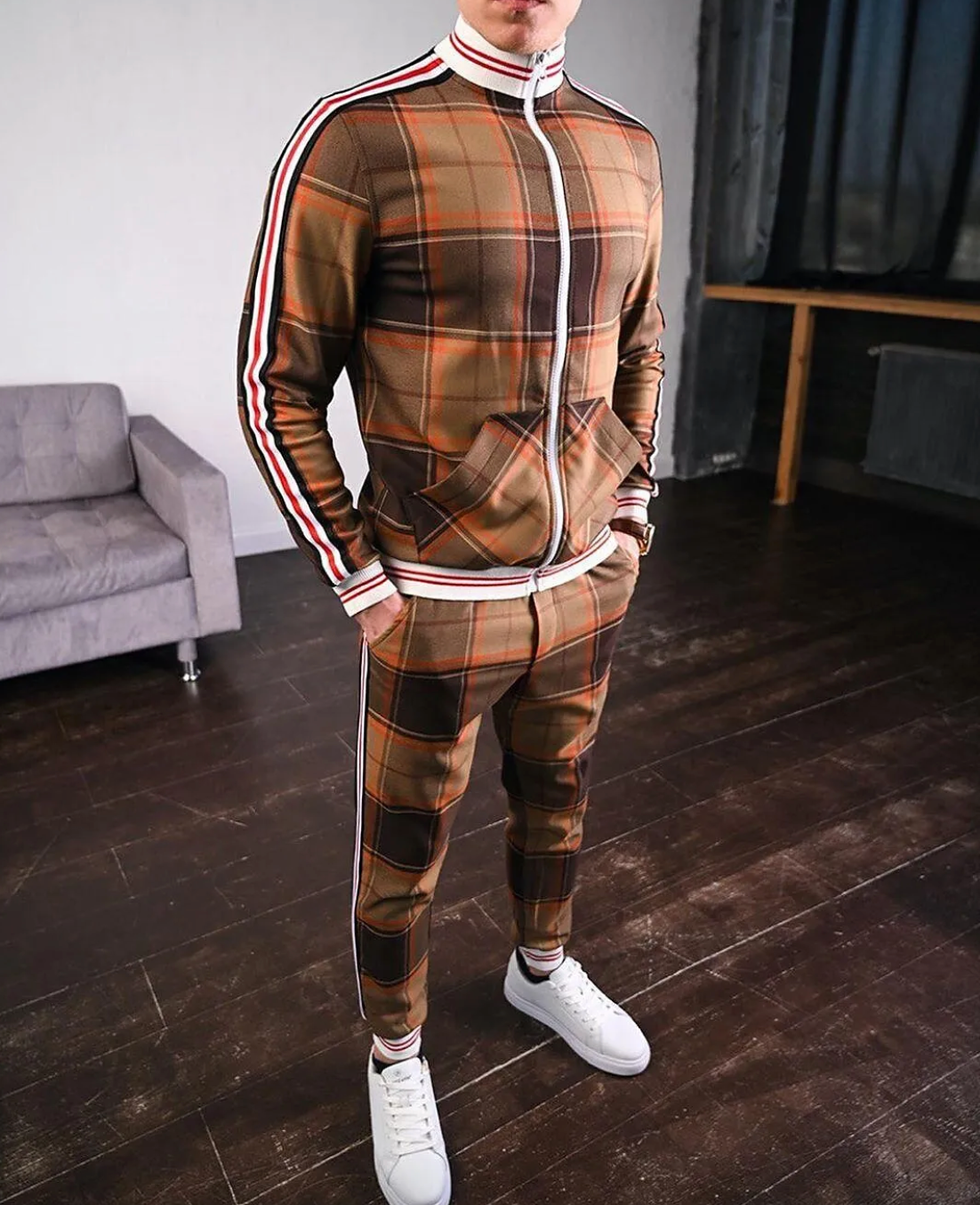 Men's Stylish Plaid Tracksuit