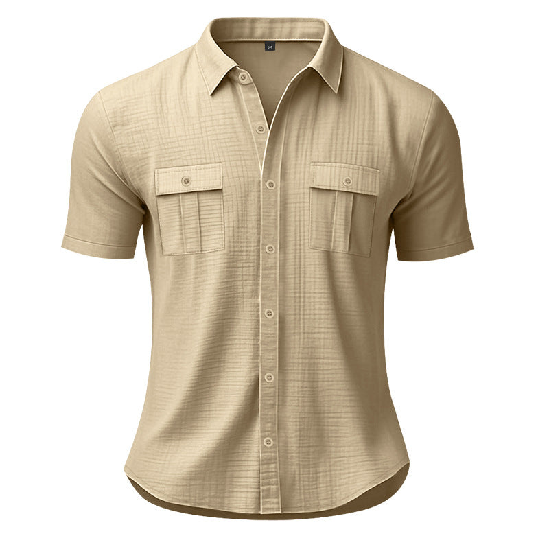 Men's Summer Short-Sleeve Shirt with Flap Pockets