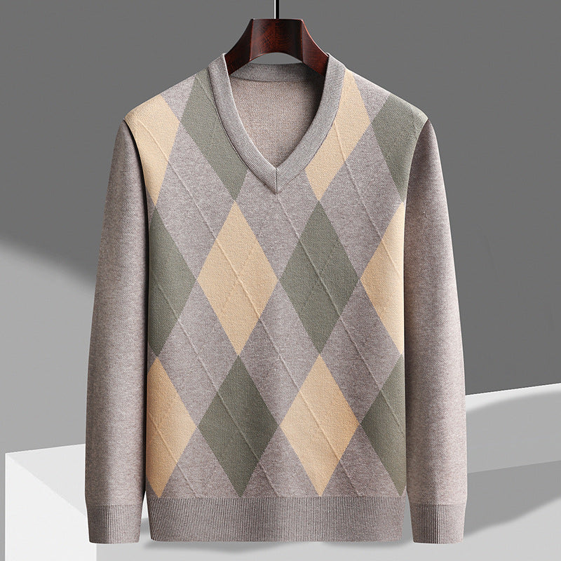 Men's V-Neck Argyle Sweater