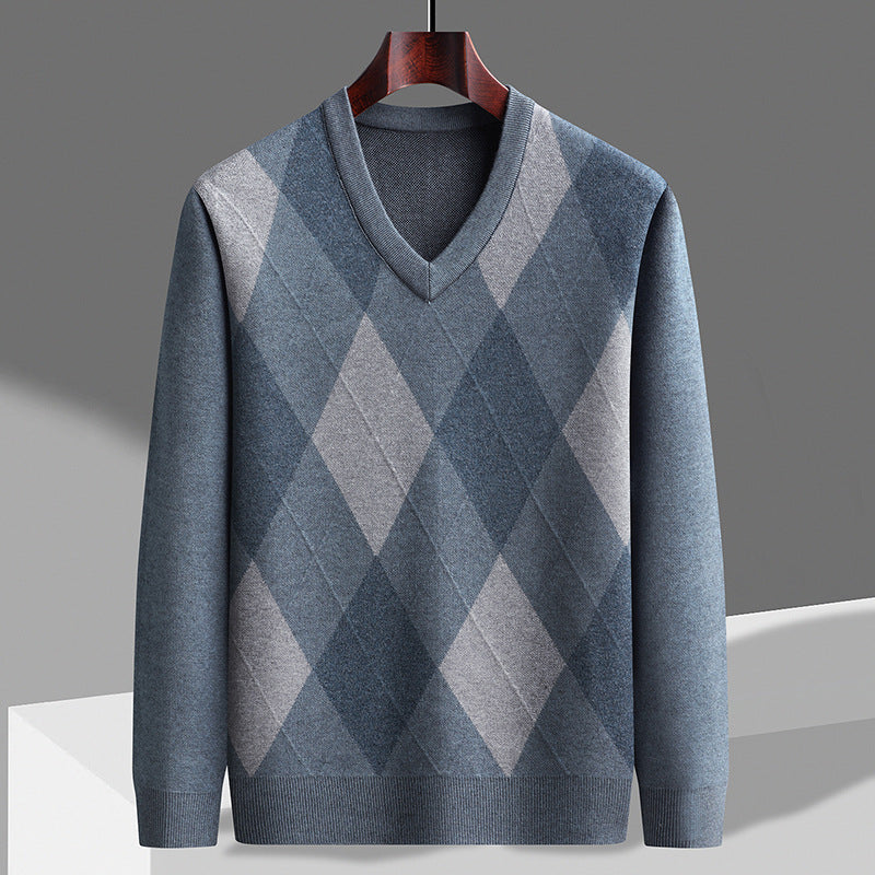 Men's V-Neck Argyle Sweater