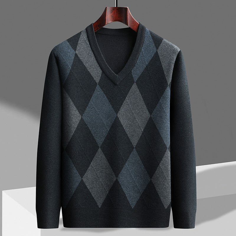 Men's V-Neck Argyle Sweater