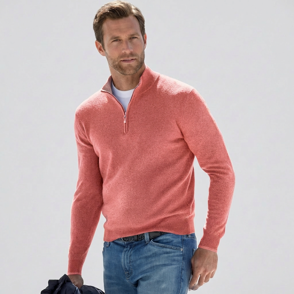 Men's V-Neck Zip Pullover - Ideal for Spring