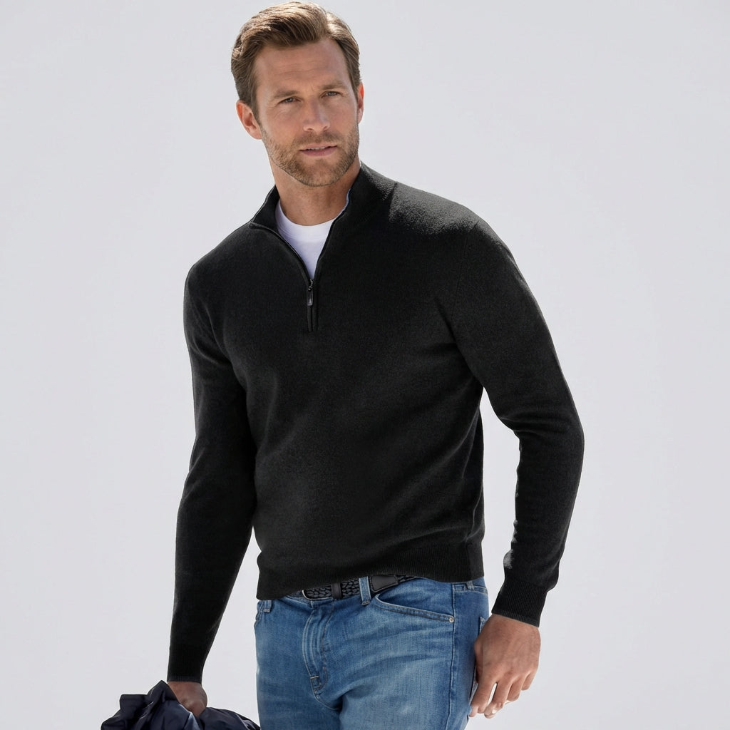 Men's V-Neck Zip Pullover - Ideal for Spring